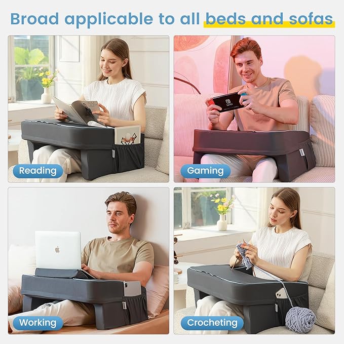 Reading Pillow for Gaming,Lap Desk Pillow for Laptop,Arm Rest Pillow for Reading, Working, Crocheting, Playing Steam Deck Switch or Sitting in Bed,Sofa
