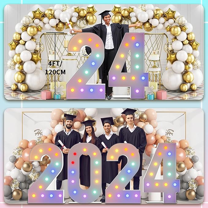 4FT Marquee Light Up Numbers Marquee Numbers 24, Choose Your Color, Including Cool White & Colorful, NO Glue Gun Needed, 2024 Graduation Decorations