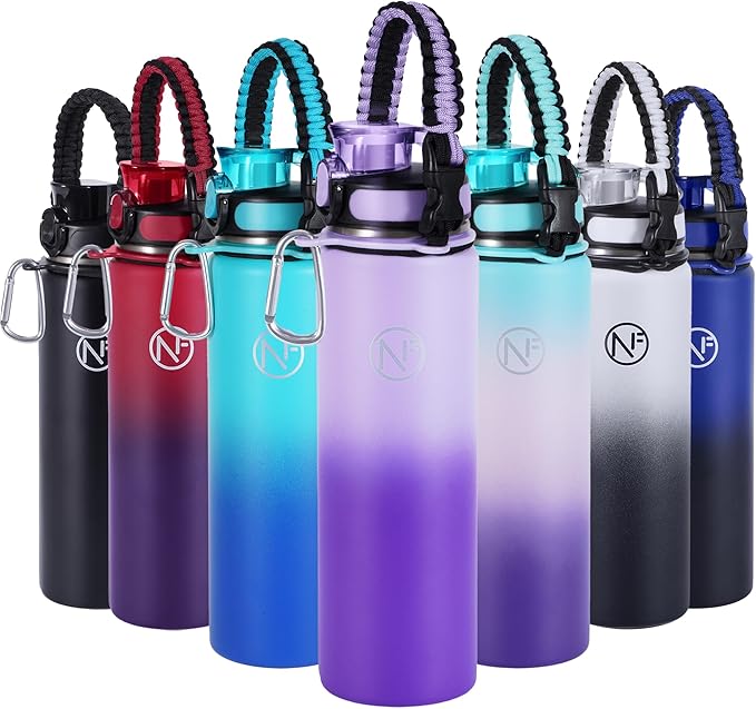 32 oz Insulated Water Bottle With Detachable Straw & Paracord Handle, Stainless Steel Thermos Water Bottle with Leakproof Lockable Lid, BPA-Free Sports Bottle