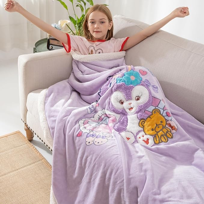 COSUSKET Kids Stella Lou Throw Blanket, 3D Cartoon Embroidery Sherpa Rabbit Blanket Girls Gifts