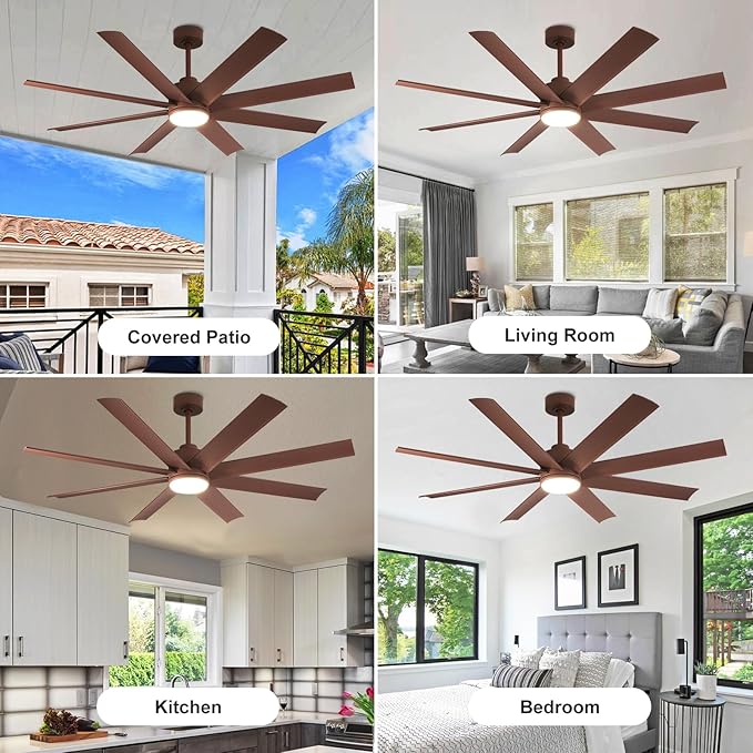 Depuley 60" Reversible Modern LED Ceiling Fan, 3 CCT Dimmable Ceiling Fans with Lights, Ceiling Fan with Remote and APP Control for Bedroom Living Room Dining Room Indoor or Outdoor Patio Brown