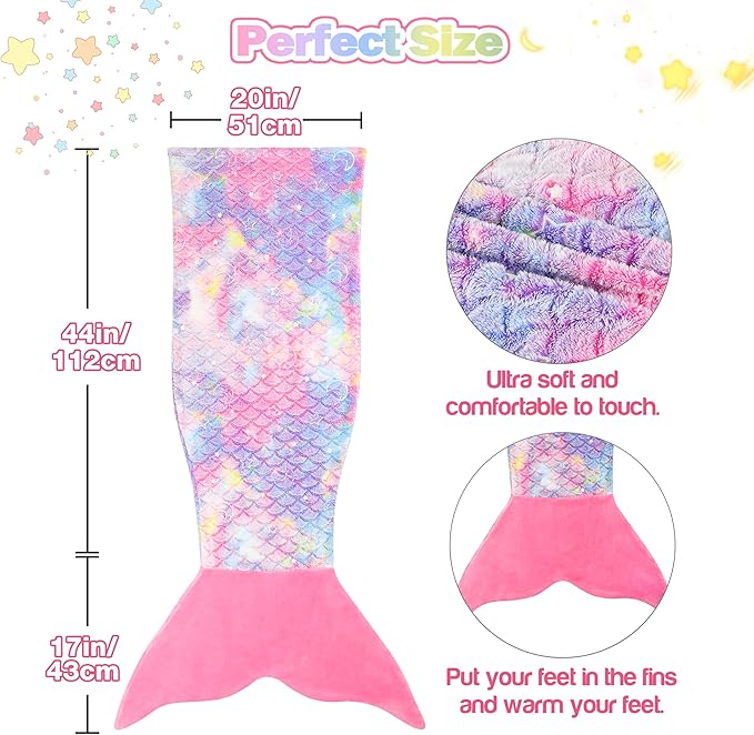 Catalonia Mermaid Tail Blanket for Girls, Glow in The Dark Mermaid Sleeping Bag, Stars and Moon Patterns Pattern, Gift Idea for Kids