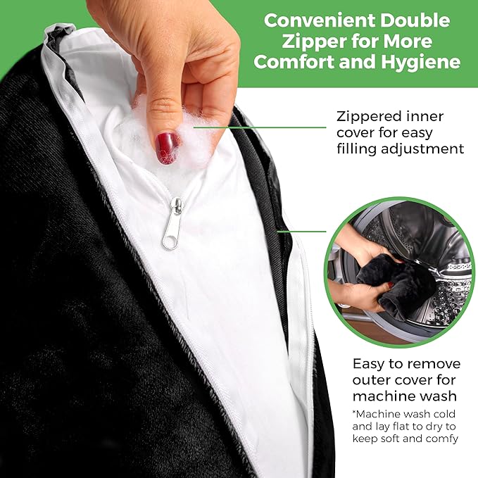 Rotator Cuff Pillow – Soft and Comfortable Shoulder Pillow for Shoulder Surgery – Ergonomic Uniquely Shaped Shoulder Pillow Relief Support – Double Zipper Cover – Machine Washable (Black)