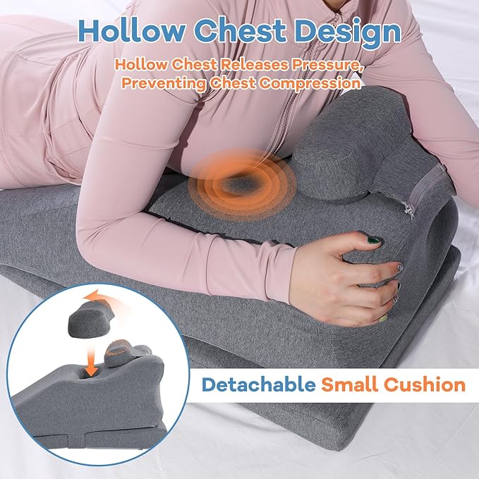 HOMBYS Adjustable Height Face Down Pillow for Sleeping,Reading Wedge Pillow for Headboard,Ergonomic Prone Position Pillow,Memory Foam Pillow for Stomach Sleeper,Back & Neck Pain Relief Incline Cushion