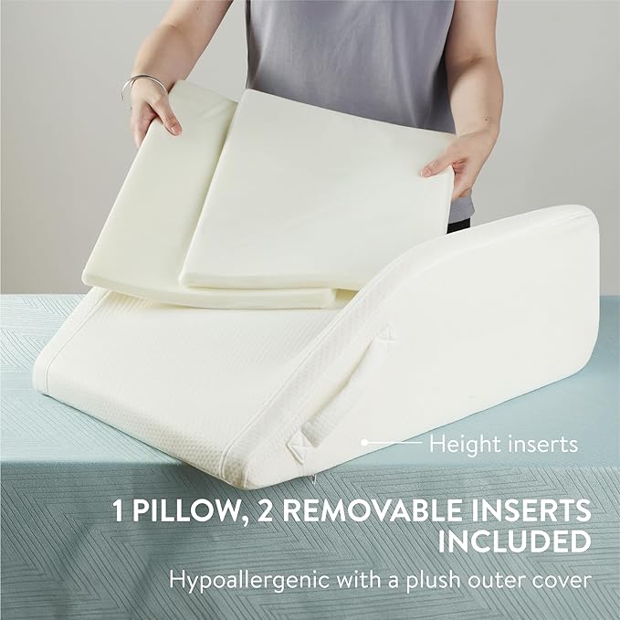Double Leg Elevation Pillow - Memory Foam Leg Elevating Wedge Pillow - Foam Leg Support Pillow & Knee Wedge to Elevate Feet & Knee for Back Sleeping - Both Legs