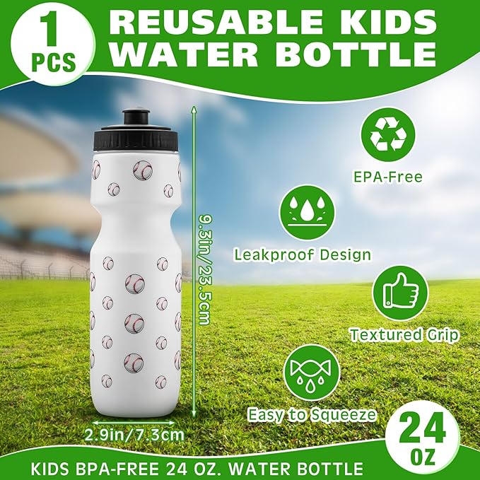 4 Pcs Baseball Party Favors Sports Drawstring Bag 24 oz Baseball Reusable Water Bottles Sports Water Bottle for Sporting Cycling Working Traveling Gym Outdoor