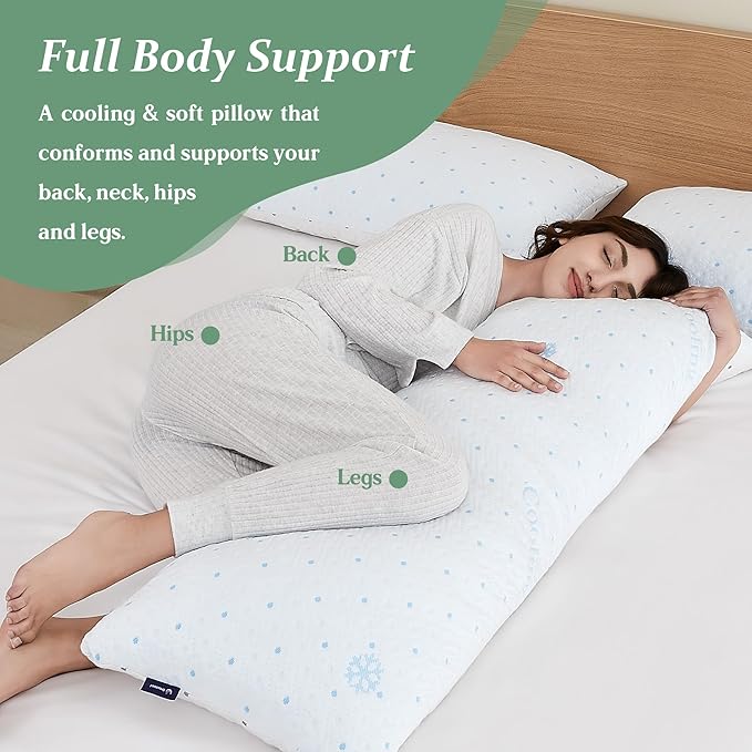 Cooling Body Pillow Firmer 3200g 100% Shredded Memory Foam Body Pillows for Adults Side Sleeper Pregnancy Full Body Pillow 20x54 inch Adjustable with Washable Cover