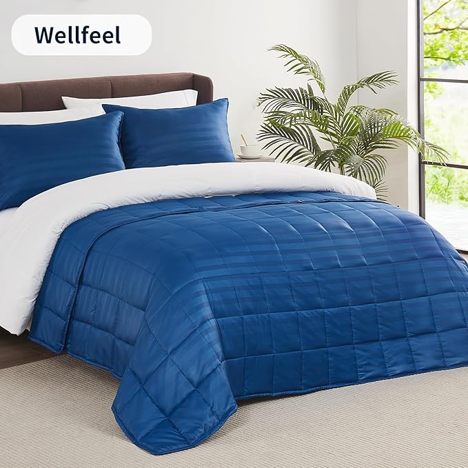 Weighted Blanket for Adult,12lbs Heavy Weighted Blanket 60"x80" Breathable Cooling Summer Blankets, Ultra Soft Cotton Comfort Throw Blanket with Glass Beads for All-Season (Blue)