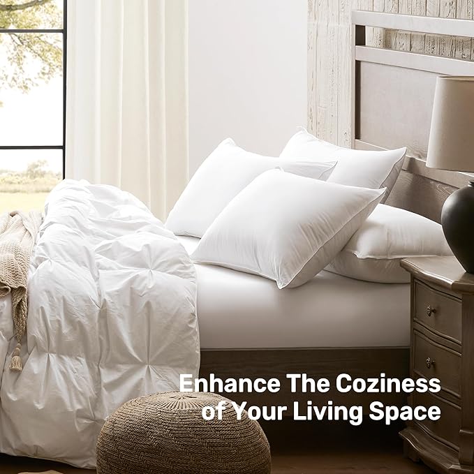 UNIKOME Hotel Collection Luxury Bed Pillows - 100% Cotton Standard Size Set of 2 Down Alternative Pillow Bedding Ultra Soft & Fluffy Pillow for Back, Stomach or Side Sleepers