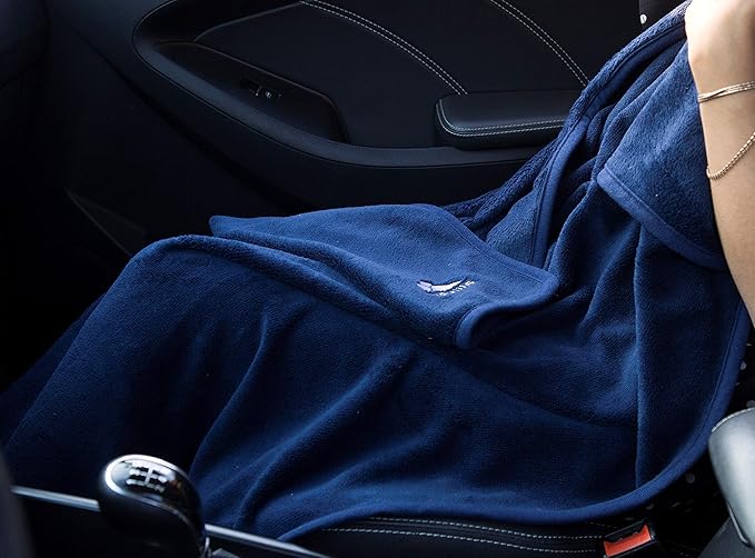 BlueHills Premium Soft 2-Pack Travel Blanket Pillows Airplane Large Plane Flight Throw Travel Blankets for Two in a Bag Compact Traveling Essentials Warm Travel Gifts Long Navy Blue T011