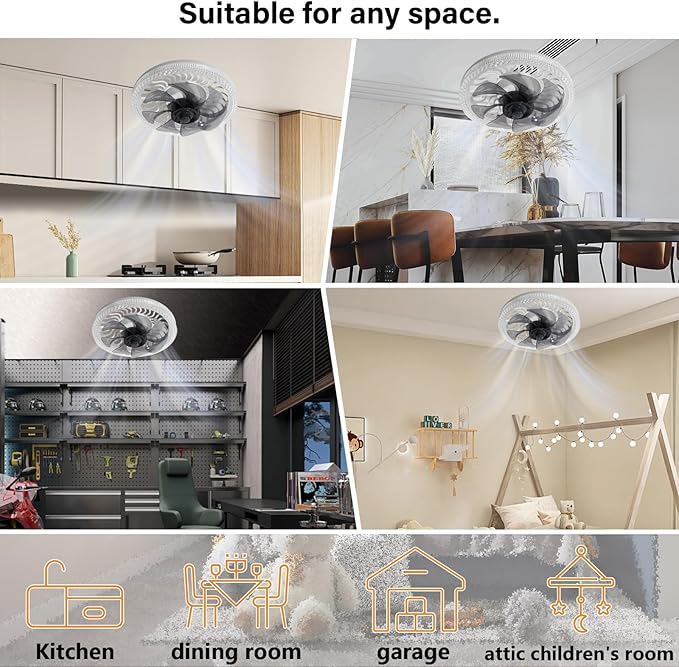 Light Socket Fan with Remote ,12.2''Socket Modern Flush Mount Low Profile Ceiling Fan,Screw in Socket Fan Light with Dimmable Brightness and Color Temp,for Bedroom, Small Living Room, Kitchen