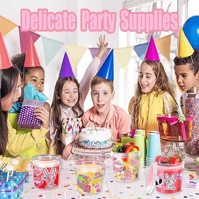 20 Pcs 34 oz Ice Cream Buckets with Lids and Handles Cocktail Rum Buckets for Drinks With 100 Pcs Pink Girl Stickers 20 Pcs Cute Straws Reusable Food Storage Containers for Party Summer Beach Supplies