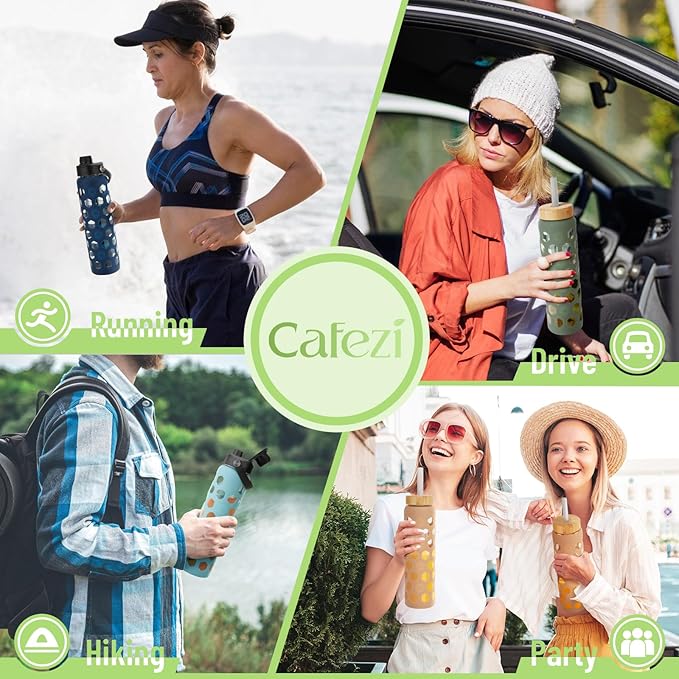 32oz Glass tumblers Water Bottles with Straw and 2 Lid