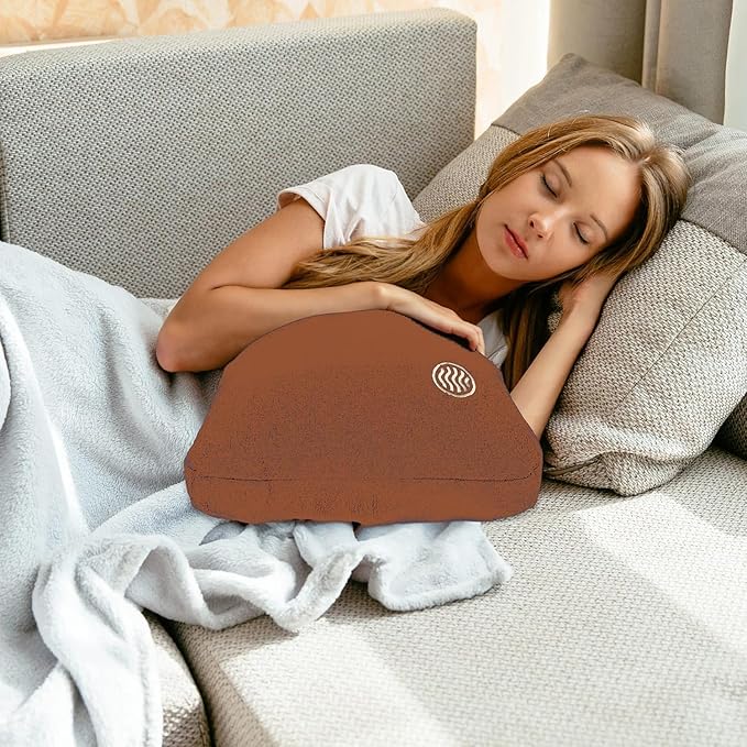 Plush Weighted Pillow 9lbs - Enhances Relaxation and Comfort with Ultra Plush Cooling Fabric - Cool Alternative to Weighed Blanket - Glass Beads Weight, Machine Washable (Fleece, Brown)