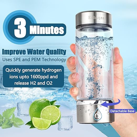 2024 Hydrogen Water Bottle Generator with 3-Minute Rapid Electrolysis Portable Hydrogen Rich Water Maker with PEM & SPE Technology Ionized Water Generator for Enhancing Water Quality