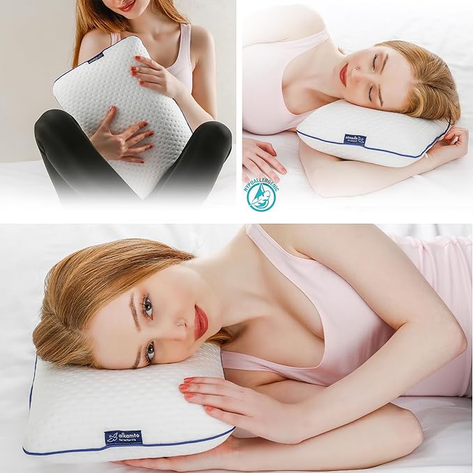Travel & Camping Comfortable Memory Foam Pillow – Easy to Carry Portable Bag – Temperature Regulating Pillow Case (White)