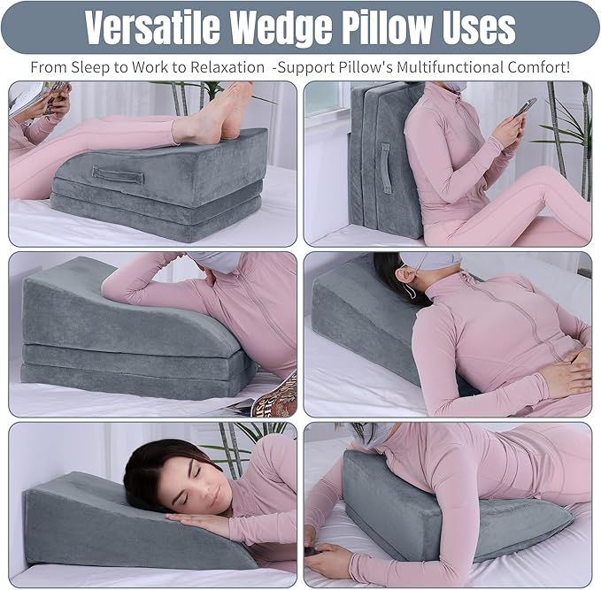 HOMBYS Adjustable Height Wedge Leg Elevating Pillow for Swelling,Three Layers Wedge Leg Support Pillows for After Surgery,Foot Wedge Pillow for Knee Pain Relief, Elevated Pillows for Sleeping,Grey
