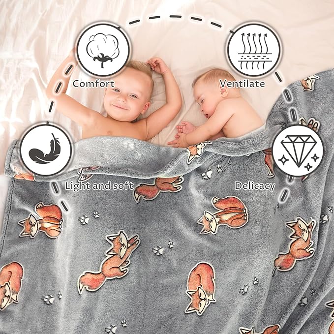 Fox Gifts Toys for Kids Boys Baby- Glow in The Dark Blanket Fox Presents for Birthday Fox Decor Age 12 3 4 5 6 7 8 9 10 Years Old Toddler