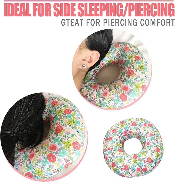 Ear Hole Piercing Pillows for Ear Pain Side Sleeping CNH Pillow Pressure Sore Pain Relief Ear Guard Lifesaver Tinnitus Support Neck Head, Camellia