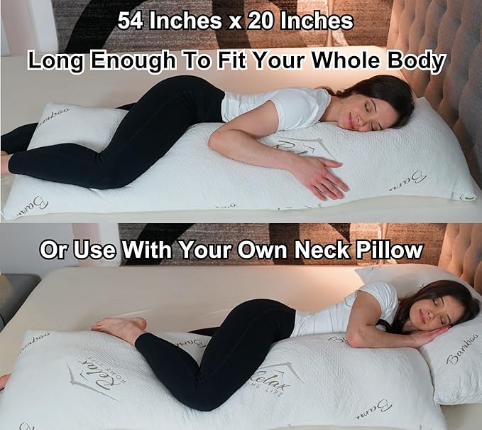 Ultra-Luxury Full Size Body Pillow All USA Best Shredded Memory Foam & Cool-Vent Viscose of Bamboo Cover | Long Cuddle Size for Pregnancy, Side, & Stomach Sleepers | Adult 20 x 54