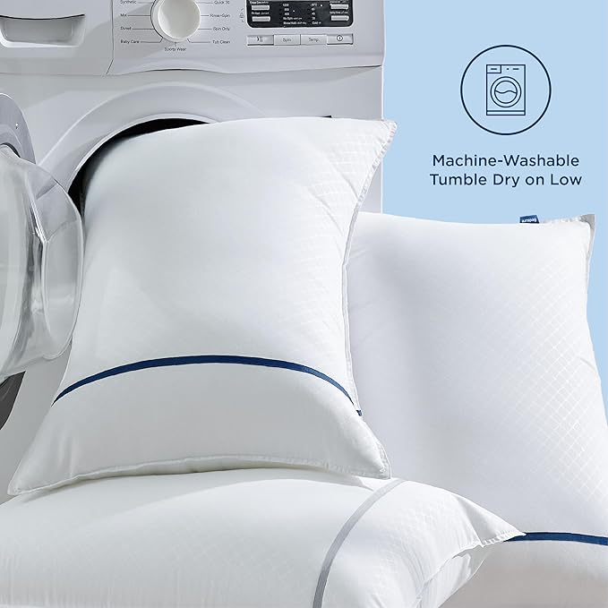 Bedsure Hotel Pillows - Luxury Bed Pillows for Sleeping with Decoration Strip Breathable Cover Soft & Supportive Pillows for Side, Back or Stomach Sleepers (2, Light Khaki, Standard)