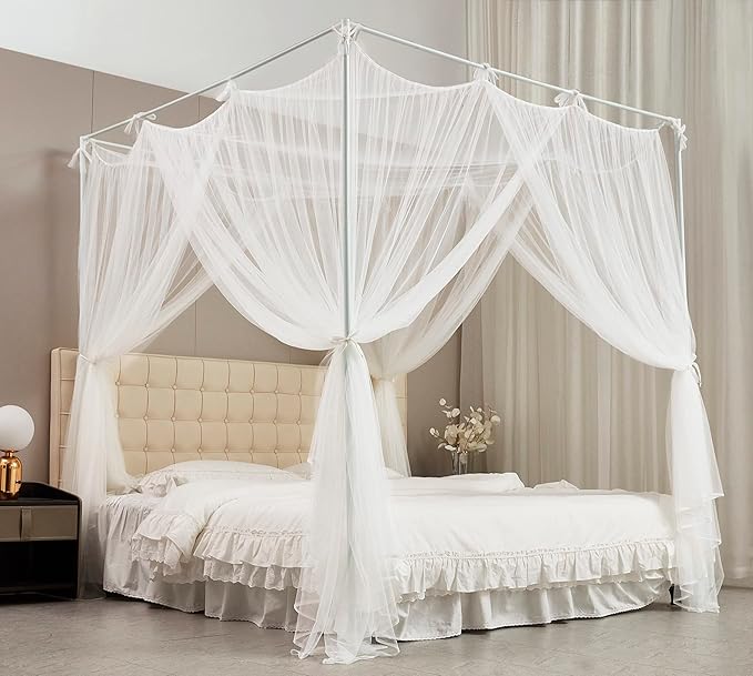 Mengersi Bed Canopy Mosquito Net for Bed,Canopy Bed Curtains Elegant Bed Drapes Screen Netting Canopy Curtains Bedroom Decor (White, Full/Queen)