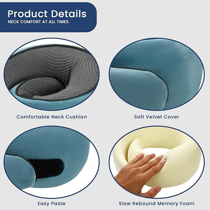 Travel Pillow, Pure Memory Foam Neck Pillow for Airplanes, Comfortable Breathable Cover, Stowable Pillows for Sleeping, Car, Airport Travel Essentials