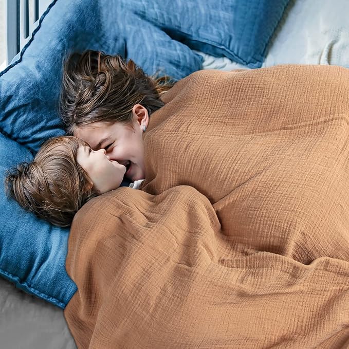 Lulu moon Muslin Blankets for Adults 55”x75” - Couch Throw Blanket for Boys - Light Weighted Muslin Quilt for Sofa and Bed (Caramel)