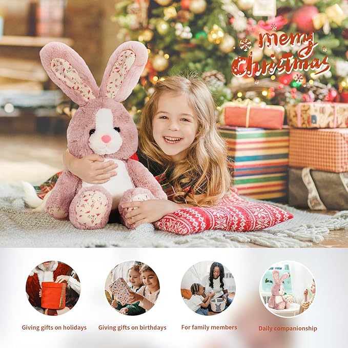 20 inch Long Ear Bunny Plush, Pink Bunny Weighted Stuffed Animals, Big Rabbit Plushies Pillow Toys, Birthday Gift for Kids and Adults.