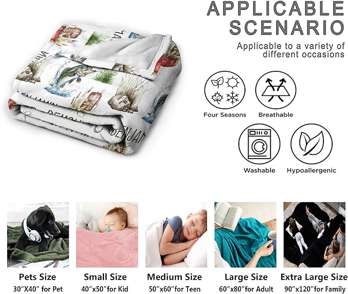 Custom Fishing Blankets and Throws,Fishing Gifts, Gifts for Fisherman,Custom Fish Blankets Fishing Gift for Man, Fish Hunter Gifts Throw Blanket, Fathers Day Fishing Gifts for Men,Kids Size-40"x50"