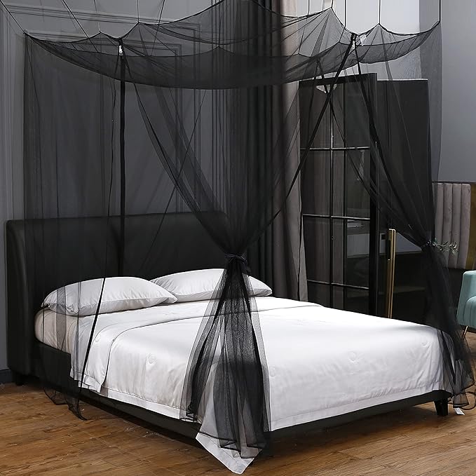 Mengersi Mosquito Net for Bed Canopy with Zipper,Canopy Bed Curtains Twin Full,Queen King Size Bed,Mosquito Netting for Patio,Camping,Bug Net for Camping,Black