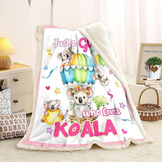 Just A Girl Who Love Koala Blanket Cute Funny Koala Decor Throw Blanket Gifts for Girls Boys Koala Lover Super Warm Soft Plush Bedding Blanket (KOALA,50"x 60")