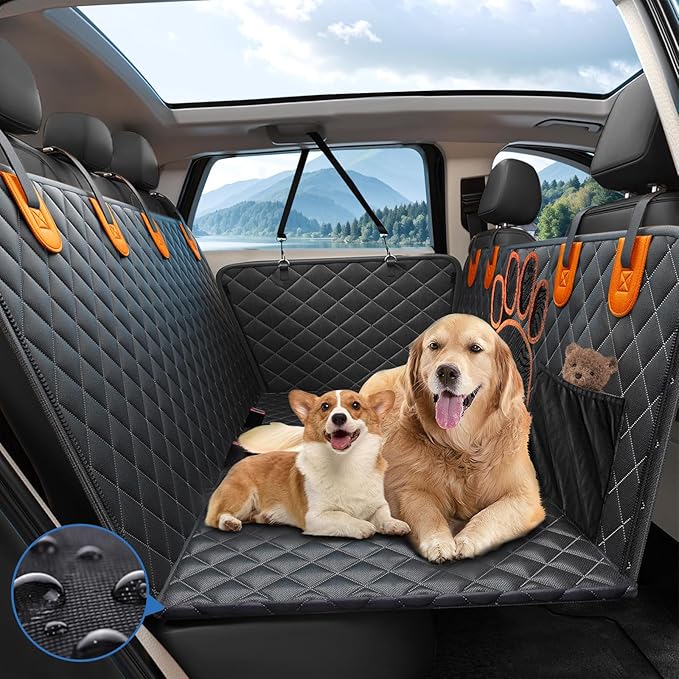 2024 Upgraded Dog Car Seat Cover,Back Seat Extender with Hard Bottom(Holds 480lb),Prevent Dog Falls,Wear-Resistant and Waterproof,Can accommodate 4 Dogs at The Same time.
