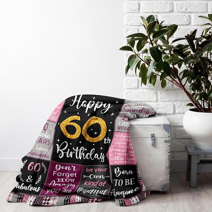 60th Birthday Gifts for Women, 60th Birthday Gift Ideas, 60th Birthday Gifts Blanket 50"X60", Gifts for 60 Year Old Woman, 60th Birthday Decorations, 60 Year Old Birthday Gifts for Women