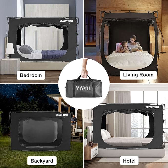 Bed Tent Canopy Full Size for Adult and Kids Portable Dream Tent Indoor Sleeping Tents 98% Blackout,Breathable Privacy Space on Bed with Three Doors (Mattress Not Included)…