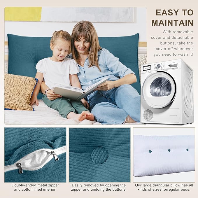 Headboard Pillow - Queen-Sized Headboard Wedge Pillow for Daybeds and Bunk Beds - Durable, Comfortable, with Removable Velvet Cover (Navy blue, 39x20x8Inches)