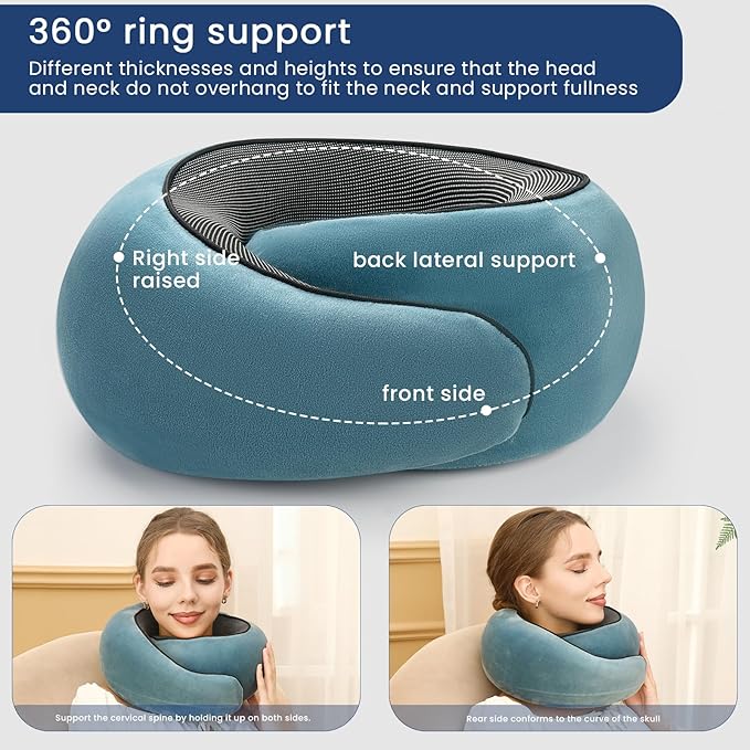 Travel Pillow, Pure Memory Foam Neck Pillow for Airplanes, Comfortable Breathable Cover, Stowable Pillows for Sleeping, Car, Airport Travel Essentials