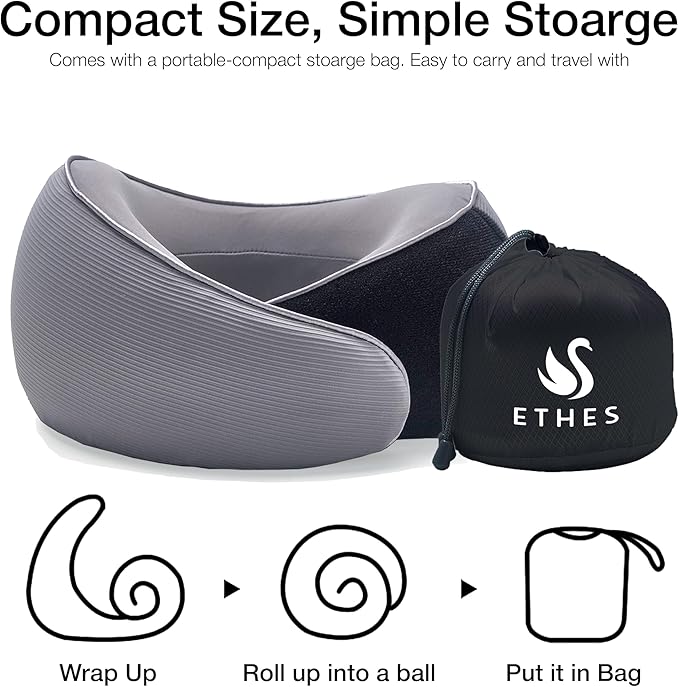 Travel Neck Pillow, Memory Foam Ergonomic Neck Pillow for Travel.Neck Support Travel Pillow for Airplane/Car Trips. Lightweight Design for Neck Pain Relief. Plane Pillow. Neck Travel Pillow