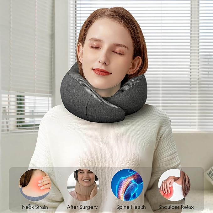 MULIHOMI™ New Packaging Updated Travel Pillow for Airplane with 100% Memory Foam, 360° Adjustable Full Surrounding Flying Neck Pillows, Travel Pillow Set with 3D Eye Masks, Earplugs (Black)