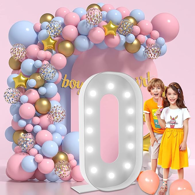 4FT Marquee Light Up Numbers Marquee Numbers 0, Choose Your Color, NO Glue Gun Needed, Anniversary Birthday Decorations for Her & Him