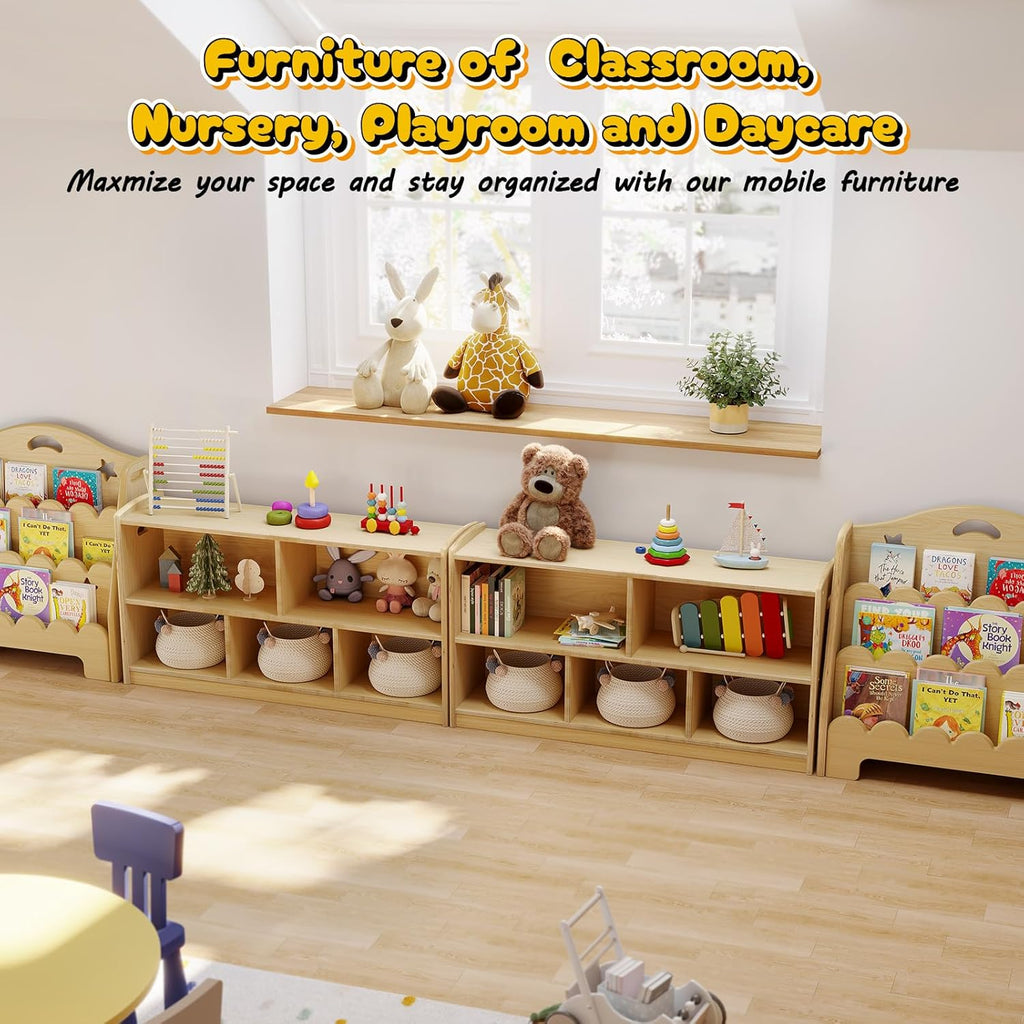 2-Tier Wood Montessori Cabinet for Kids, Toddler Room Book Shelves Toy Organizers and Storage, Small Book Shelf Storage for Baby Children, Furniture of Classroom, Nursery, Playroom