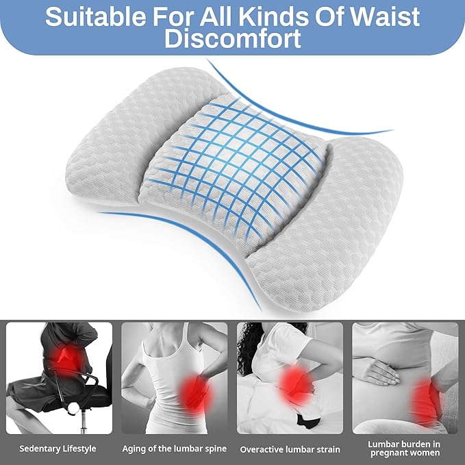BALAPET Cooling Lumbar Support Pillow for Bed, Adjustable Shredded Memory Foam Lumbar Pillow for Sleeping, Relieve Back & Lumbar Pressure Perfect for Office Chairs Car Seats Beds, Grey