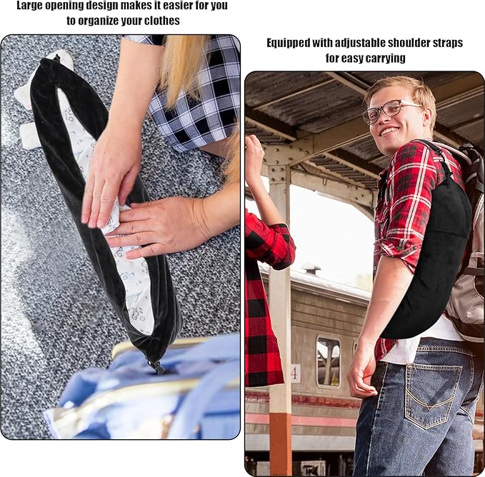 Stuffable Travel Pillow, 28x6.7 Inch Transformable Neck Pillow Plush Stuffable Storage Bag Neck Pillow with Clothes Adjustable U-Shape Pillow No Fillers for Travel (Black)