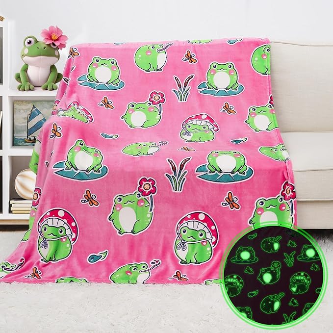 Cute Frog Blanket Glow in The Dark Blanket Frog Gifts for Kids Girls Frog Decor 50"x60"