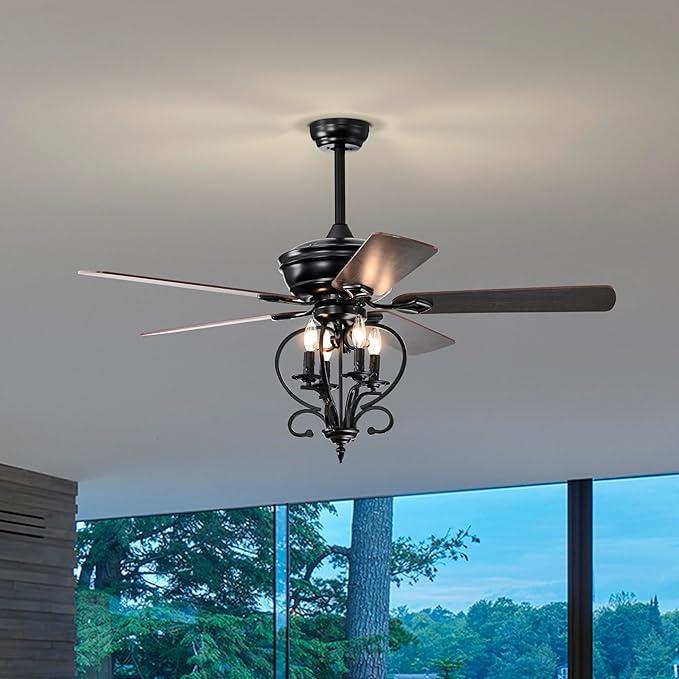 NicBex Ceiling Fan 52 Inch Ceiling Fan with Lights Industrial Ceiling Fans with 5 Blades and Remote Control Ceiling Fan with Small Lamp Shade for Bedroom, Living Room, Matte Black
