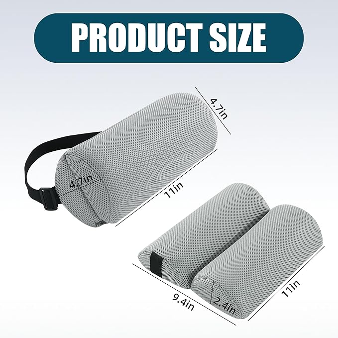 MABOZOO Foldable Lumbar Roll Pillow, Mesh 2 Semi-Circular Back Support Cushion with Adjustable Strap, Portable Cervical Cushion Support Pillow Leg Pillow for Head, Neck Back and Legs(Gray)