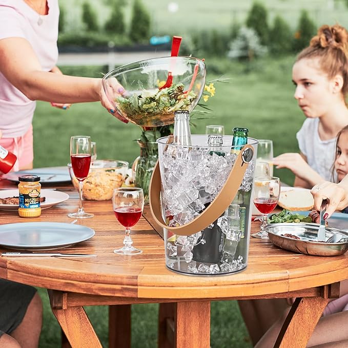 4-Pack 4.5 Quart Clear Acrylic Round Champagne Bucket, Plastic Clear Ice Bucket with Handle
