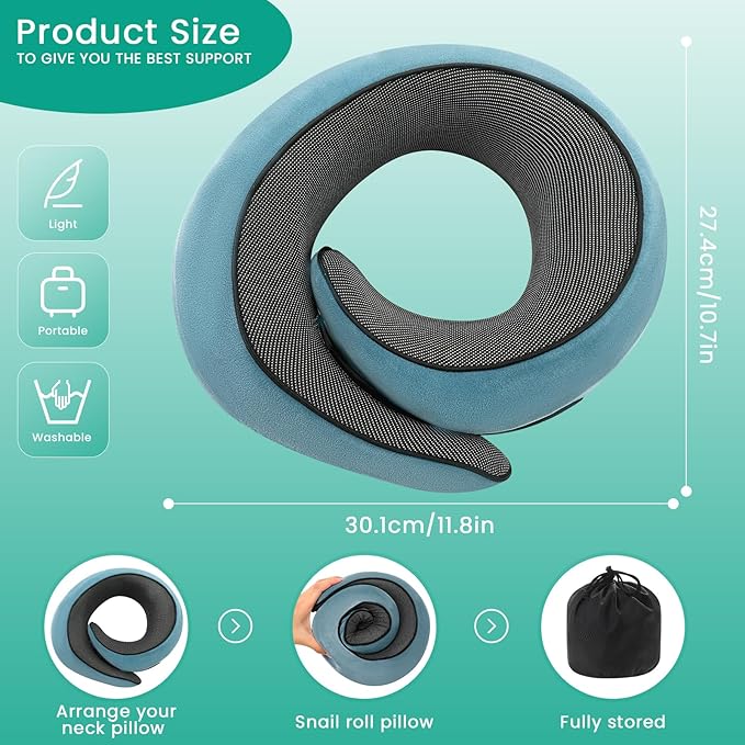 Travel Pillow, Neck Travel Pillow, Memory Foam Neck Travel Pillow, for Airplane Sleeping Neck Support,A Versatile and Exquisite Neck Pillow(Peacock Blue)