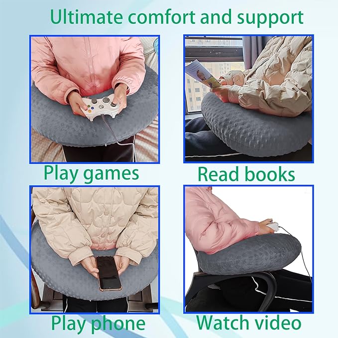 Professional Gaming Pillow for Lap; Arm Rest Pillow Gaming Lap Pillow with Crochet Support - Eliminate Pain in Gaming (Grey)