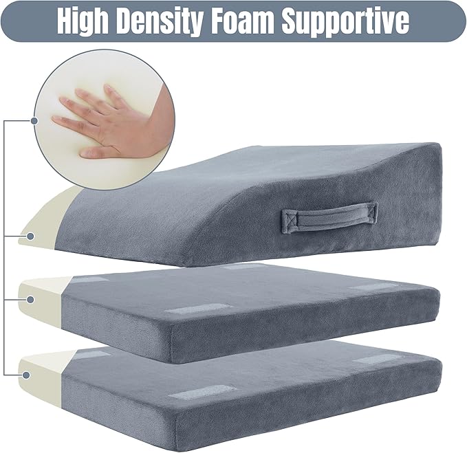 HOMBYS Adjustable Height Wedge Leg Elevating Pillow for Swelling,Three Layers Wedge Leg Support Pillows for After Surgery,Foot Wedge Pillow for Knee Pain Relief, Elevated Pillows for Sleeping,Grey